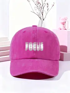 Unisex Focus Letter Printed Washed Baseball Cap, Vintage Style Adjustable Hat for Travel & Beach, Casual Fit for All Seasons