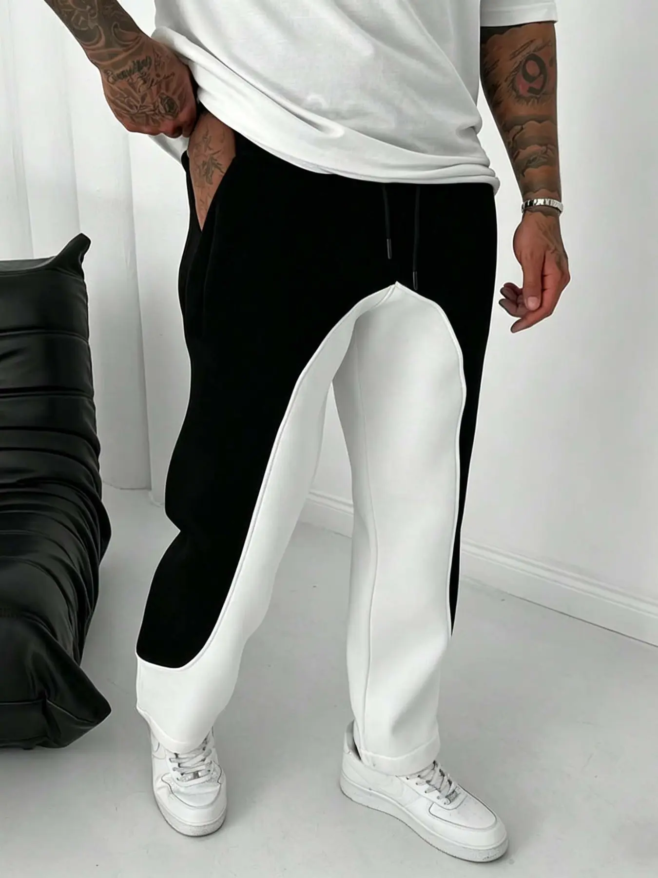 Men's Colorblock Jogger Pants, Casual Streetwear Loose Drawstring Sports Pants, Fitted Print Design for All Seasons, Jogging Pants