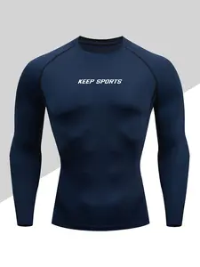 Men's Compression T-Shirt, Keep Sports Letter Print, Breathable Quick-Dry Fabric, Muscle Support, Round Neck, Ideal for Gym, Basketball, Running