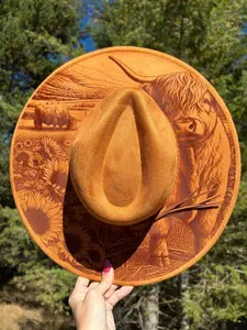 Highland Cow Engraved Fedora Hat - Perfect for Special Occasions with Various Designs and Colors Available
