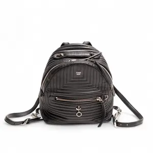Pre-owned FENDI Lambskin Backpacks Authentic, Shiny Nappa Trapuntata Mini Backpack, Black