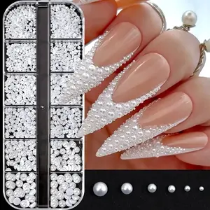 2 Boxes Semi-Circular Nail Art Pearls, 6 Sizes, Perfect for Wedding Nails, DIY Crafts & Facial Decoration, Ideal for Phone Cases & Water Cups