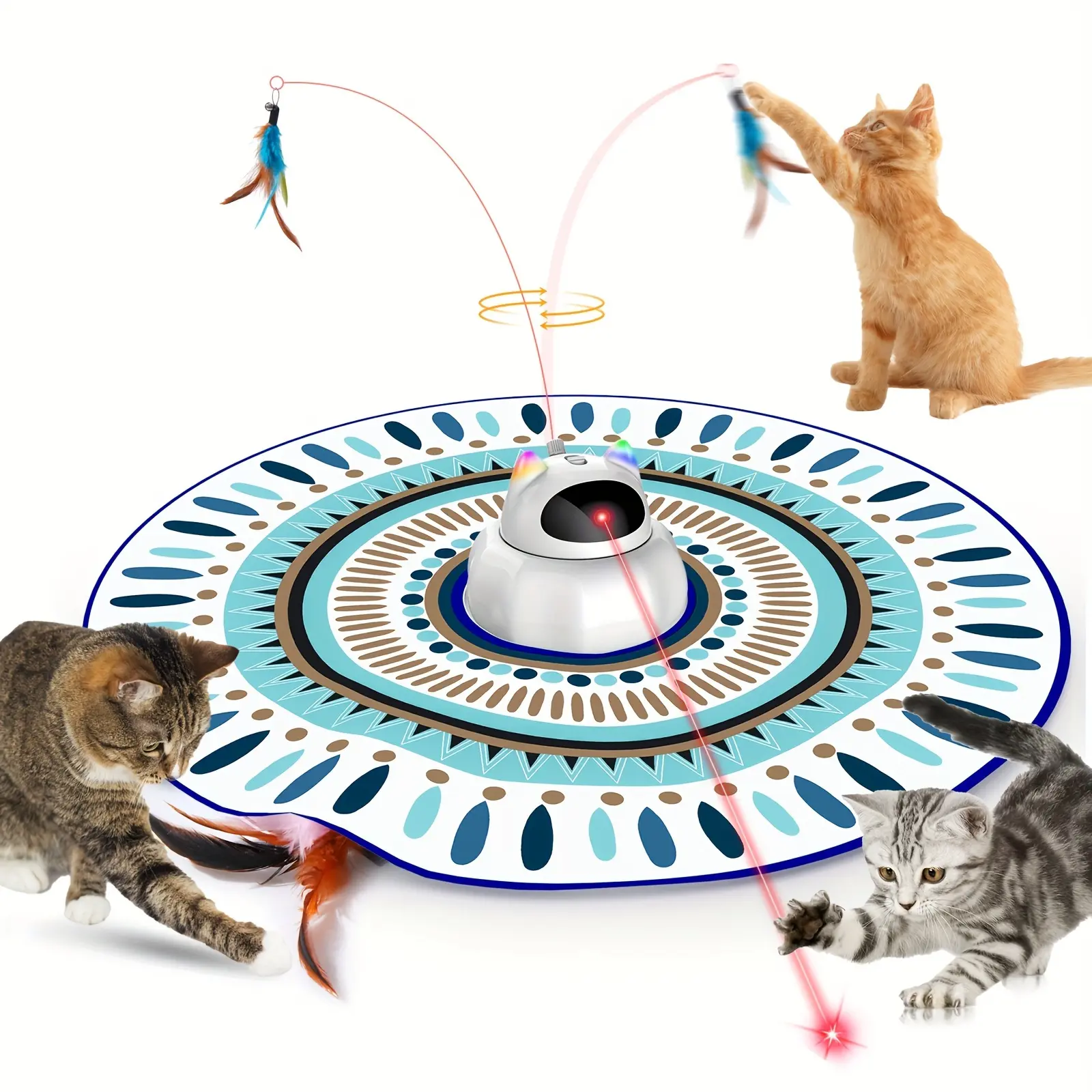 VIWIK Cat Laser Toy Automatic, 4 in 1 Interactive Cat Toys for Indoor Cats, Hide and Seek Kitten Wand Toy, USB Rechargeable Electronic Kitten Toys with Moving Feather, Cover for Bored Cats All Breeds