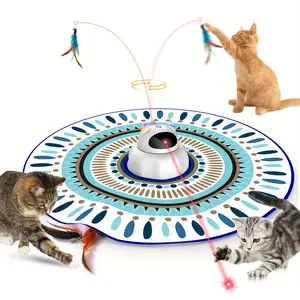 VIWIK Cat Laser Toy Automatic, 4 in 1 Interactive Cat Toys for Indoor Cats, Hide and Seek Kitten Wand Toy, USB Rechargeable Electronic Kitten Toys with Moving Feather, Cover for Bored Cats All Breeds