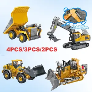 4pcs/3pcs/2pcs Set Remote Control Engineering Vehicle Set, 2.4G High-tech 11-channel Remote Control Excavator Dump Truck Bulldozer Alloy Plastic Engineering Vehicle Remote Control Construction Toy Car Set-lingkun