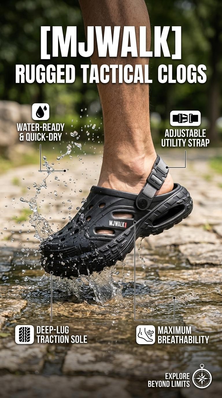 [MJWALK]Summer Slide Unisex Clogs, Thick Sole Cushioned Non-Slip Water Shoes, Breathable Lightweight Quick Dry 2-in-1 Sandals Slippers, Ideal for Home Beach Driving Camping Daily Casual Wear outdoorfun