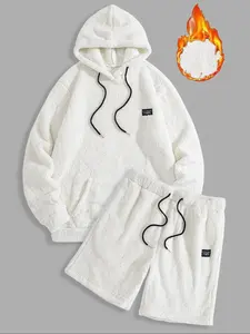 Men's Thermal Hoodie Drawstring Waist Short Set Hooded Sweatshirt Set Casual Cozy Breathable Two Piece Outfits Daily Outdoor Wear Spring Fall Clothes 2026 Soft Lightweight Trendy Home Streetwear Hip Hop Jogging