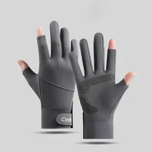 Men's Summer Sunshade UV Protection Gloves, Two Finger Cut Touchscreen Gloves, Anti-Slip Hand Grip Breathable Outdoor Summer Sports Gloves for Cycling, Driving, Fishing, Hiking