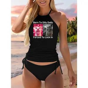 Born to Dilly Dally Forced to Lock in Cat Meme Funny Memes Two Piece Swimsuit