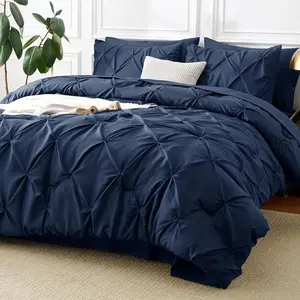 California King Comforter Navy Blue, 7 Cal King Pintuck A Bag, Pinch Pleat Sets with Comforter, Flat Sheet, Sheet, Pillowcases  Shams