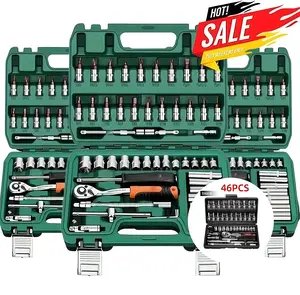 【SummerVibes】46/53pcs 1/4 Inch Drive Socket Ratchet Wrench Set, With Bit Socket Set Metric And Extension Bar For Auto Repairing And Household, With Storage Case,Gift for Man,Husband,Springtok Tool Box Hardware