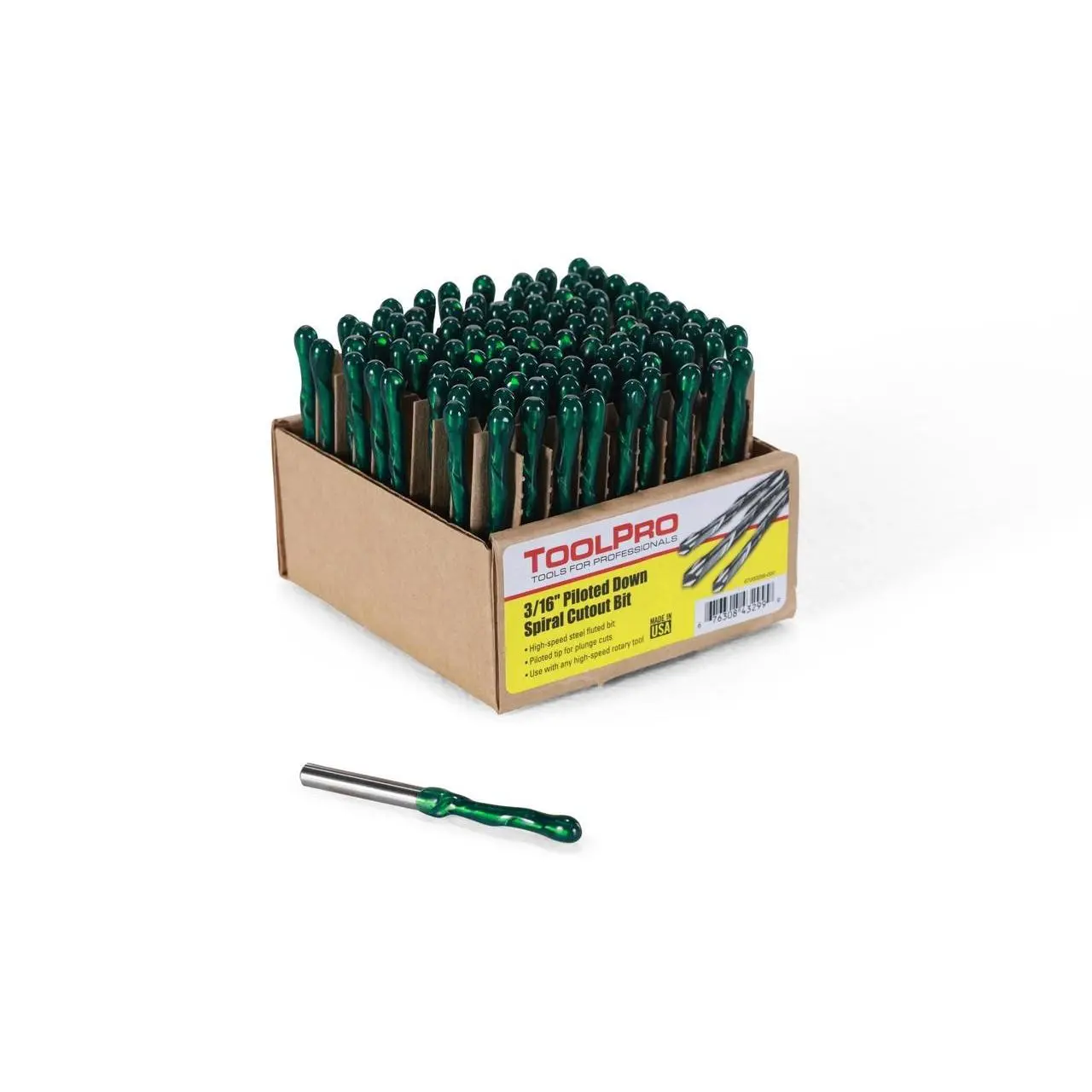 ToolPro Heavy Duty 3/16 in. Piloted Down Spiral Cutout Drill Bit, 100-Pack Wax-Coated Rotary Cutting Tool Bits for Drywall Cutting, Can Light Cutouts, Outlet Box Cuts with Precision Tip, 100-Pack Rotary Cutting Tool Bits