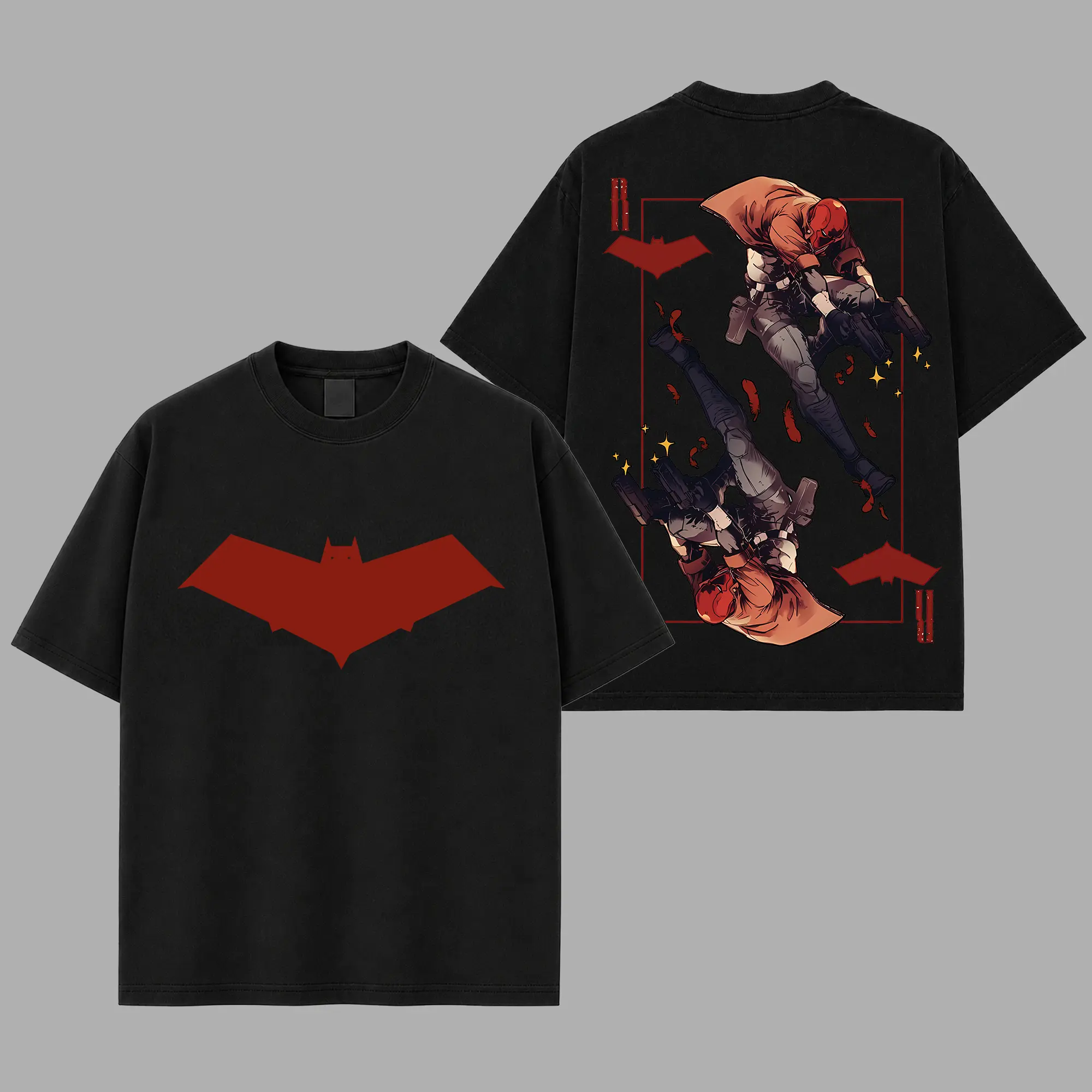 Red Hood T-Shirt, Gotham Antihero Graphic Tee, Red Bat Vigilante Fan Shirt, Dark Comic Character Apparel, Retro Superhero Streetwear Merch, Unisex Cotton Graphic Tee