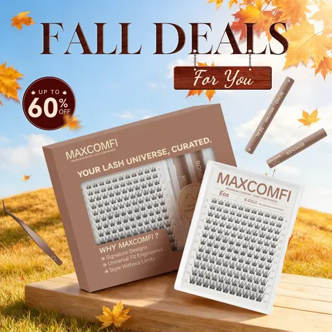 MaxComfi Eos Lash Cluster Kit - 0.05 mm DD Curl Ghost Lash Design, Hypoallergenic Acrylic Resin, Waterproof, Long-Lasting, Super Soft Thin Band, Pinch Tab, Venus Velure Secret Style, Beginner-Friendly DIY Option for Daily Use Volume & Summervibes Look