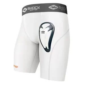 Shock Doctor Core Compression Short with Bio-Flex Cup - White Athletic Bottoms for Summer - Four-Way Stretch & Moisture-Wicking Fabric