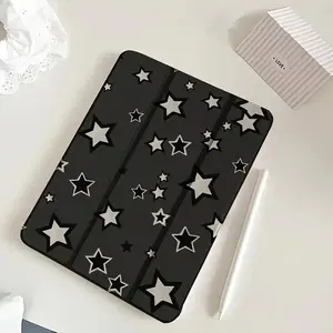 Black star pattern, with adjustable stand and pen slot, foldable non-slip TPU protective case, suitable for Samsung, iPad mini, iPad Air, iPad Pro/iPad 10th generation, 11th generation and other series iPad protective cases