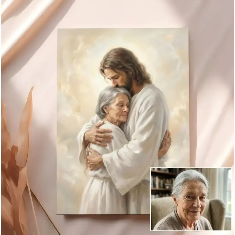 Custom-designed Jesus images, full of hope, are personalized Christian wall decorations that add a warm atmosphere to faithful families. These images are made from your photograph, with clear printing, making them the perfect Christian home decor.
