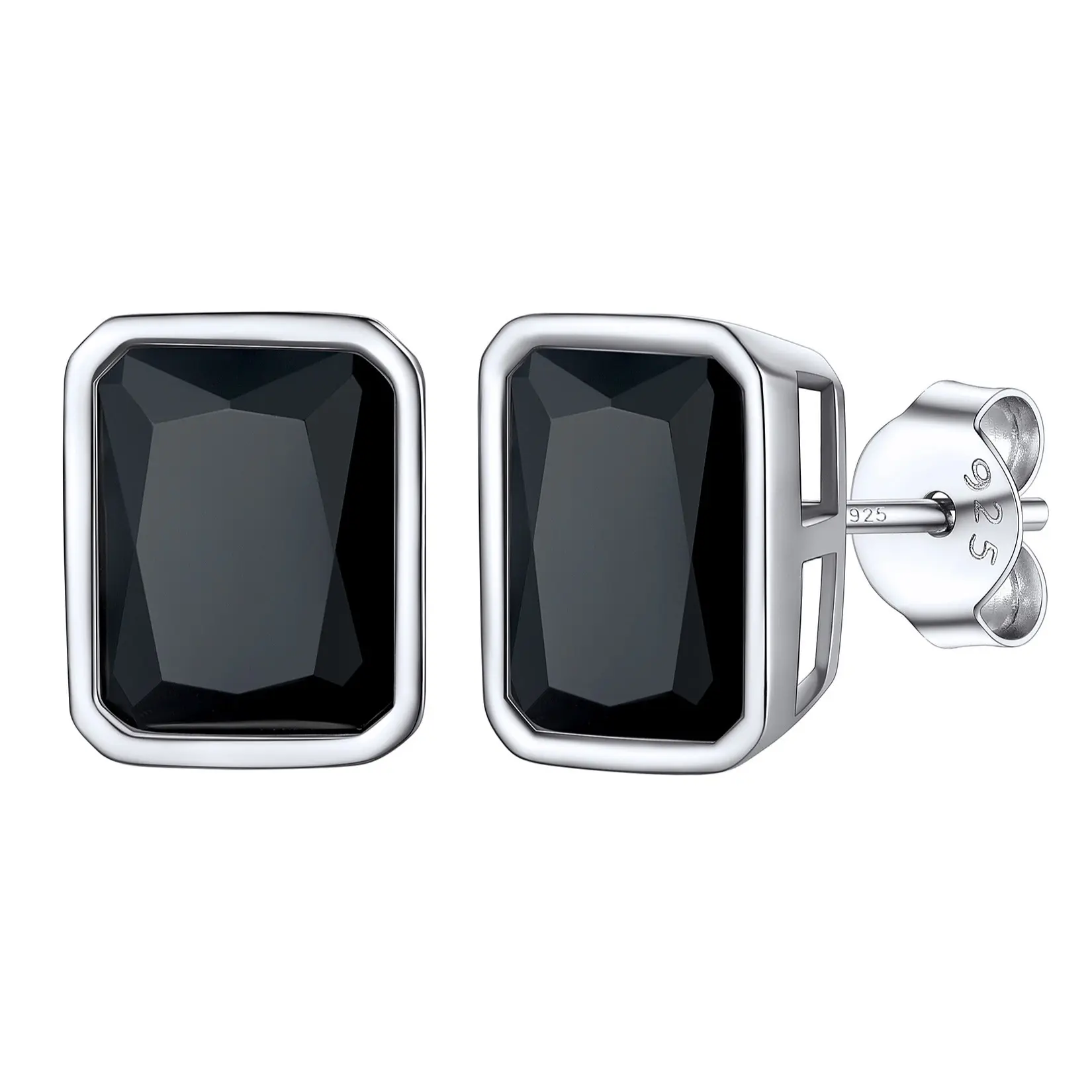 Black Cubic Zirconia-Silver-7mm