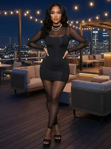 Women's Slim-Fitting Long Sleeve High Neck Patchwork Hollow Out Jumpsuit, Casual Spring & Fall Fashion, Sexy One-Piece Romper, Fitted Jumpsuit