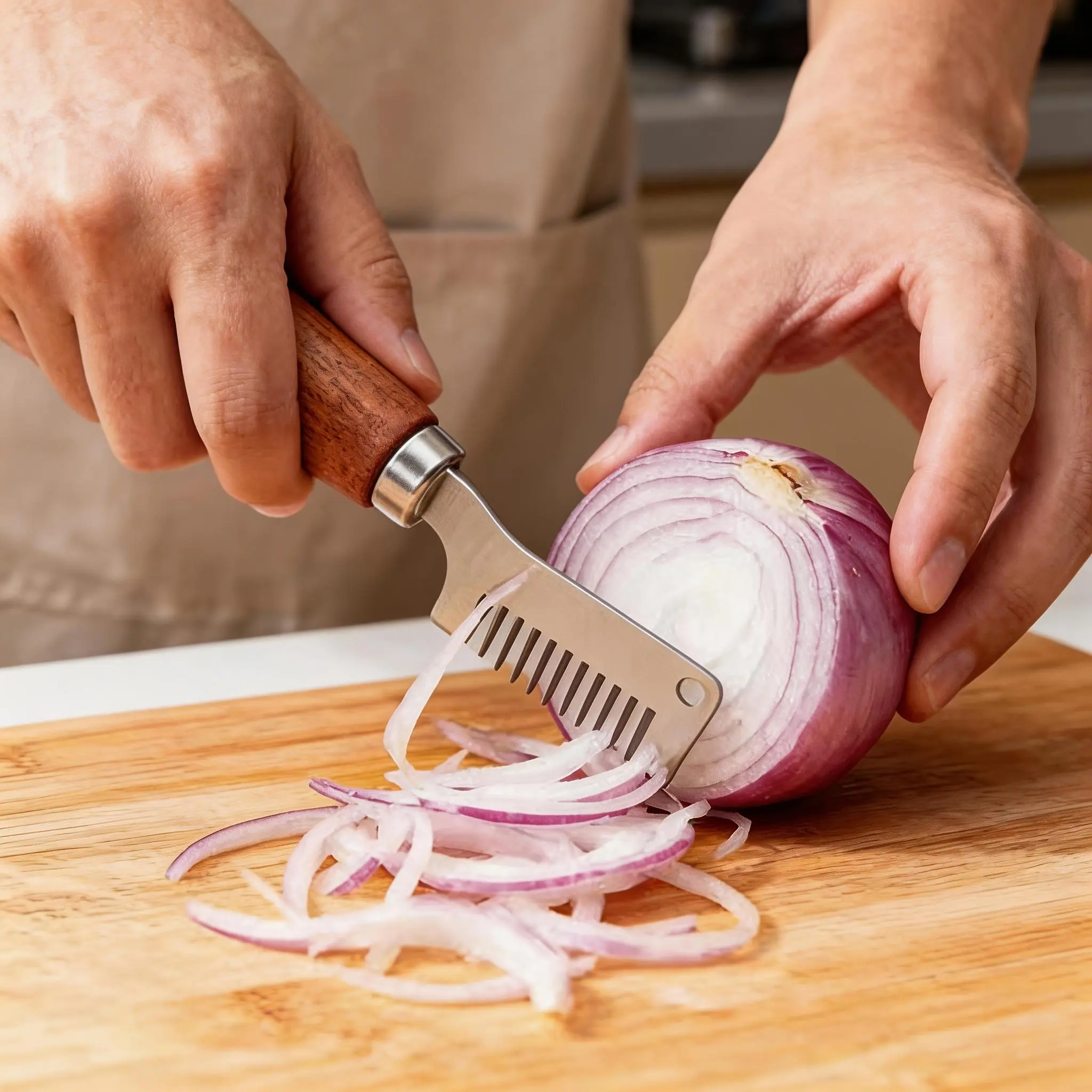 1/2 pc Natural Wood Handle Multifunctional Fruit & Vegetable Chopper - Kitchen Chopping Tool, Efficient Even Mincing Manual Cutter, Onion Chopper, Vegetable Grater Mandoline, Home Prep Kitchen Utensil