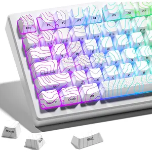 XVX Shine Through Custom Keycaps with IMD Tech, 60 75 100 Percent, White OEM Profile, 118  Side Printed for Mechanical Keyboard, Topographic