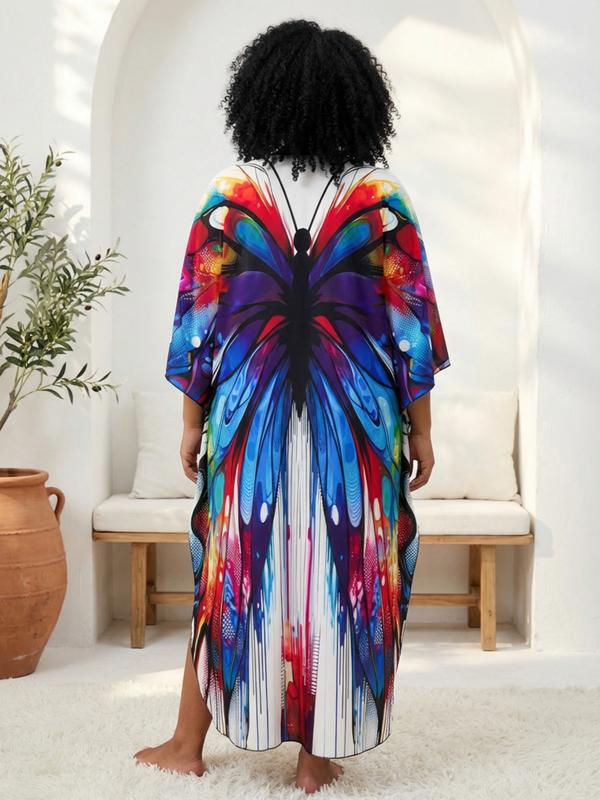 EDOLYNSA plus size Kaftan Dresses for Women printing Moo Moo Dress muumuu caftan beach dress lightweight swimsuit cover-up relaxed flowy outfit vacation Bohemian robe Q1588