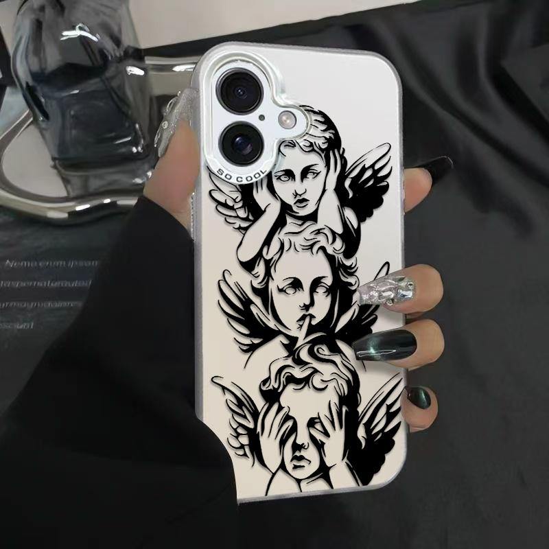 Unique Three Wise Angels Patterns Phone Case Featuring The Iconic See No Evil Hear No Evil Speak No Evil Angel Motif Merging Classic Baroque Art With Mysterious Spiritual Vibe For iPhone 17.16.15.14.13.12.11.X.XS.XSMAX.XR.8.7