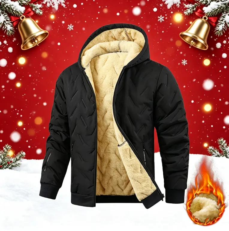 Stylish Men’s Sherpa Lined Hooded Winter Jacket, Wind‑Resistant Quilted Outerwear for Snowy Days Outdoor Travel & Daily Street Fashion
