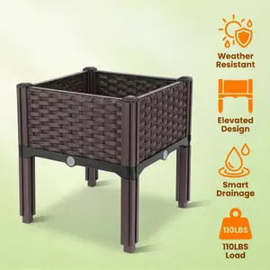 Outdoor Raised Garden Bed With Legs Elevated Planter Box With Self-watering System For Garden Patio Balcony Vegetables Flowers Herbs PP Plastic Box Easy Assembly