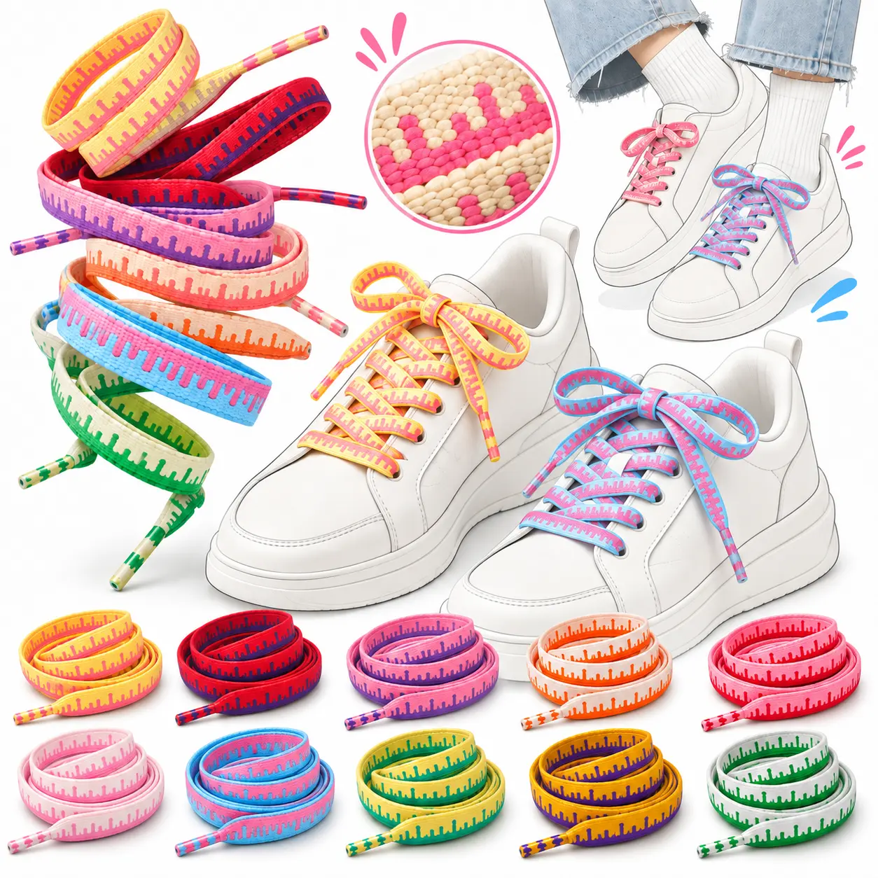 Cream Gradient Polyester Shoelaces 10-Pack - Casual, Pull-Resist Pastel Ombre Laces for Sneakers, Footwear DIY Decor