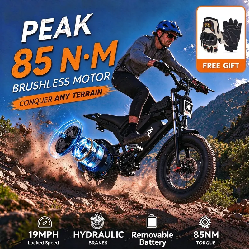 YOULON Adult Electric Bike - 85 NM, 19MPH Locked Speed, 48V 23Ah Removable Battery, 20"x4" Fat Tires, Full Suspension, Dual Hydraulic Brakes, 7-Speed Shimano, USB Port, BMS Protection, All-Terrain for Daily Commuting, Mountain Biking & Off-Road Trails