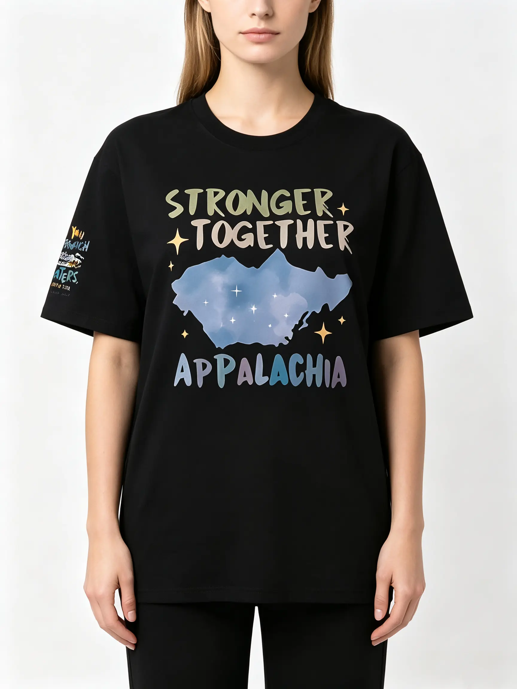 Stronger Together Appalachia T-Shirt | Celestial Mountain Map Graphic Tee | Mountain Lover Casual Short Sleeve Top for Men & Women | Appalachian Pride