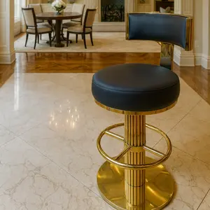 Luxurious Black & Gold Swivel Bar Stool - Modern Classic European Luxury Design for High-end Interiors