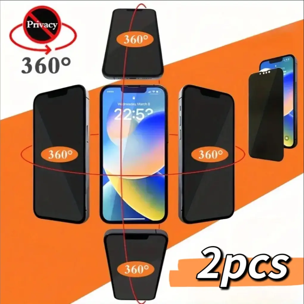 360 Degree Privacy Tempered Glass Film Screen Protector Cover for iPhone 17 Pro Max/17 Pro/17/16/15/14/13/12/11 Series, Anti-Spy Full Protective Protection Accessories Installation, Smartphone