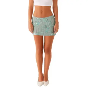 Women’s sequined pearl flower short skirt, low-waist mini bodycon skirt, fashionable summer streetwear GARMENTARY