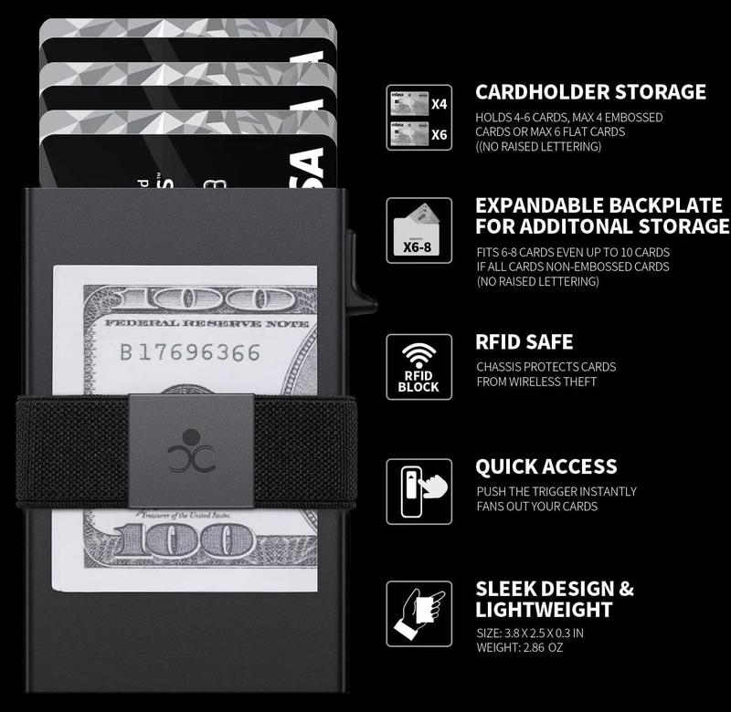 Slim Aluminum Card Holder Wallet for Men, Durable Expandable Backplate, RFID Blocking Minimalist Metal Pop Up Wallet, Holds 12+ Cards Plus Cash