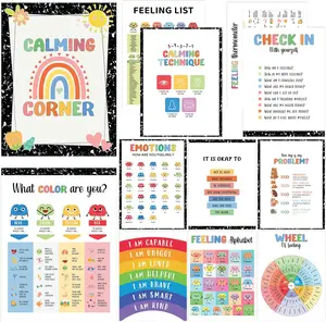 Set 12 Calming Corner Posters for Classroom  Haves For Teachers, Composition Notebook Classroom Decor, 10x12 Calm Down Corner Supplies, Feelings Chart For  Ages 4-8, Feelings Wheel Poster