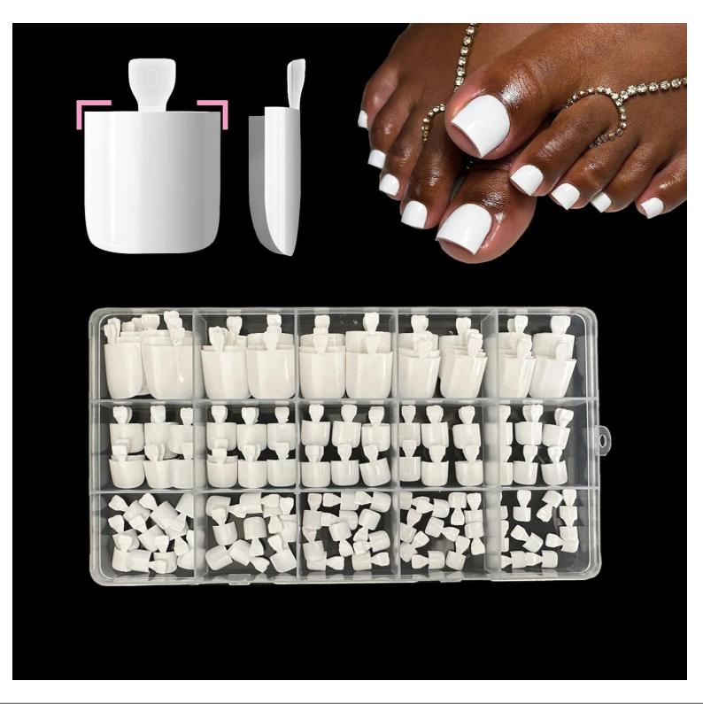 Swritatsk White Toe Nail Press Ons, Press On Toenails for Women, 150pcs White Toe Press On Nails tips, Fake Toenails Acrylic Toe Nail Tips Short Square False Toenails Artificial DIY 15 Sizes
