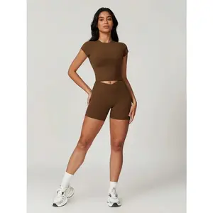 Cincinnati Brown Cropped Tee + V-Shorts for Women - Basic Comfort Clothing Set - Womenswear