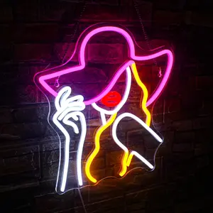 Hat Lady Neon Sign, USB Powered LED Luminous Wall Mounted Neon Light, Decoration Lamp for Girls Room, Beauty Studio, Clothing Store, Led Neon Lights