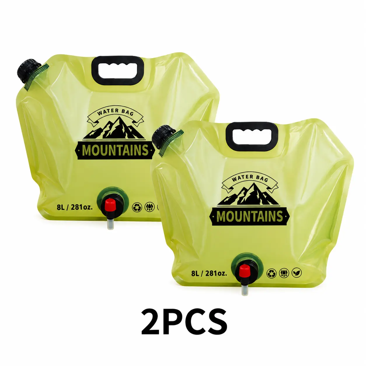 2PCS-Super thick and foldable 2.1 gallon (8 liter) water bag with faucet, strong sealing, leak proof, reusable large capacity water storage container - BPA free, suitable for beverage storage - portable barbecue, camping, travel, outdoor cooking