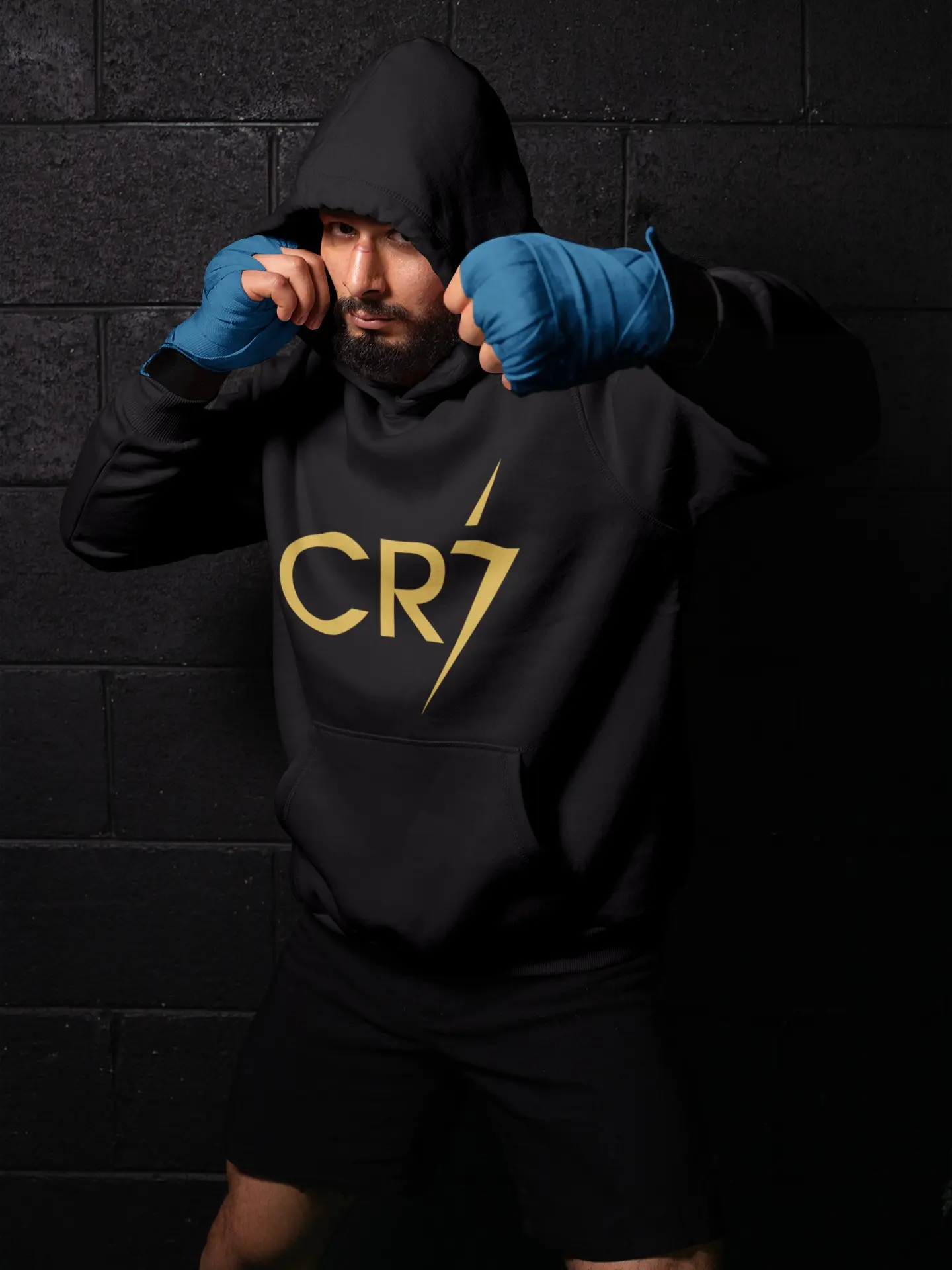 Premium CR7 Hoodie Cristiano Ronaldo Soccer Fan Gold Logo Black Hooded Sweatshirt for Fans