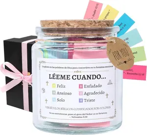Handmade Spanish Bible Verse Jar with Color-Coded Messages, Frasco De Versículos Bíblicos En Español, Leeme Cuando Te Sientas Versículos En Español,Regalos Cristianos, Inspirational Christian Gift Set Brevynx