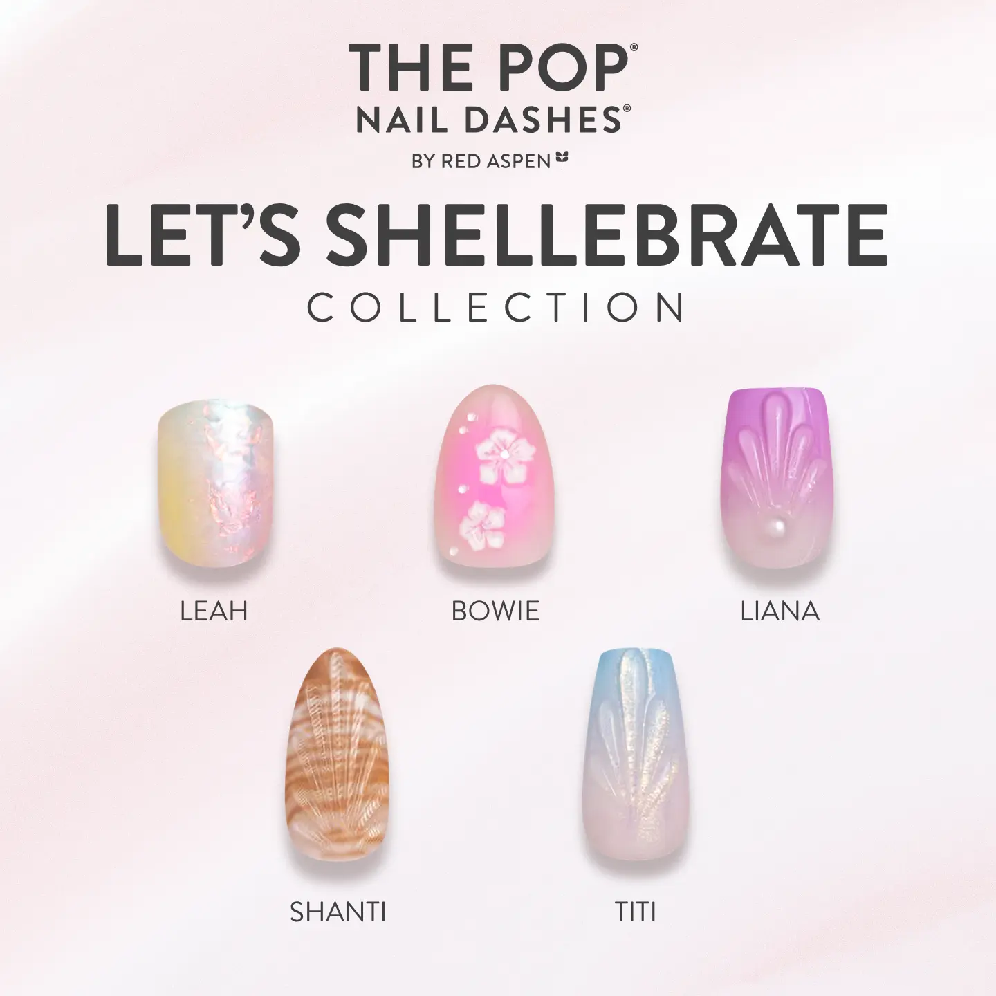 Red Aspen Let's Shellebrate Press On Nails Collection Salon-Quality Damage-Free 2-Week Wear Nail Dashes