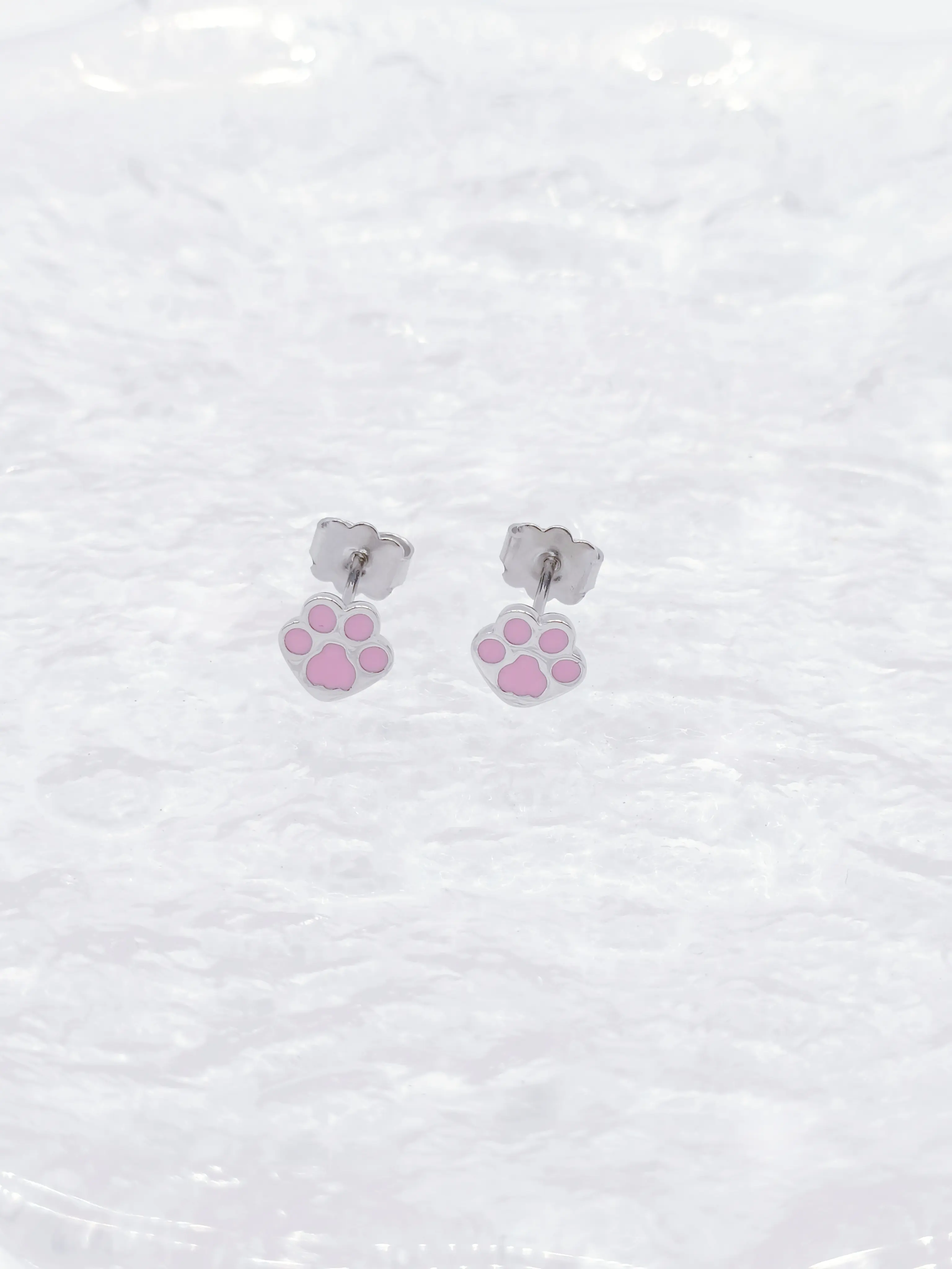 Silver Tone Stylish Cat Paw Medical Grade Hypoallergenic Titanium Earrings Studs
