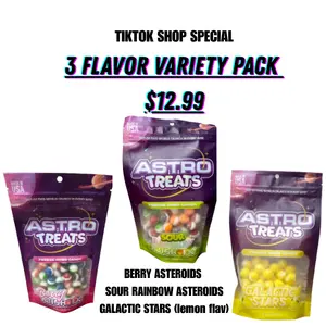 ASTRO TREATS Freeze Dried Candy 3 Flavor Variety Pack - Berry Asteroids, Sour Rainbow Asteroids, Galactic Stars - MADE IN USA