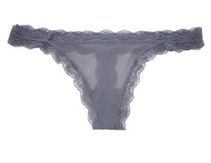 Mesh Thong with Lace Trim at the Waist and Leg, XS-2X