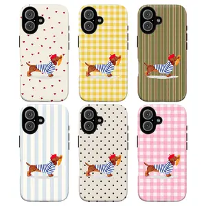Cute Dachshund Dog Phone Case – French Beret Sausage Dog Aesthetic Phone Cover for iPhone 17 16 14 13 12 11 Pro Max 8 7 & Galaxy S21–S25, Funny Cartoon Puppy, Minimal Dog Pattern Gift for Dog Lovers