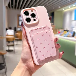 Self-Adhesive Card Holder Phone Case Set, Cute Bow Design, Shockproof Tpu Cover for iPhone Models, Perfect Gift Idea