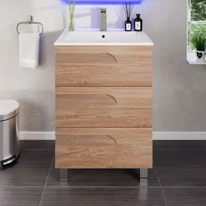 Joy 24 in. Maple Single Sink Freestanding Bath Vanity with Porcelain Top and Integrated Sink